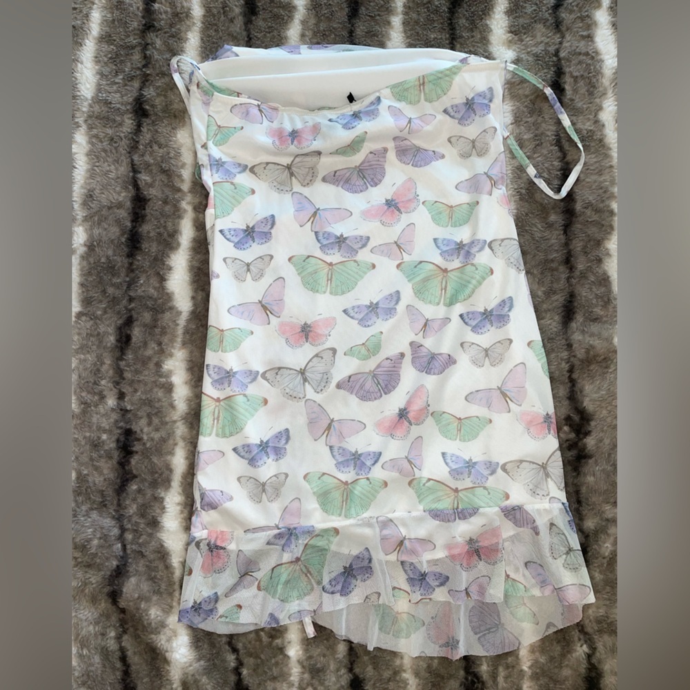 PRETTYLITTLETHING Bodycon Butterfly Print Spaghetti Strap Mini Dress Sz 14 - Picture 7 of 7